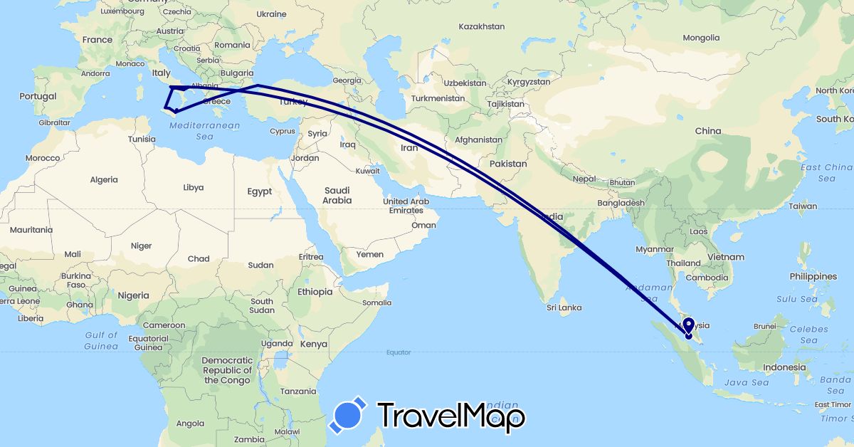 TravelMap itinerary: driving in Italy, Malaysia, Turkey (Asia, Europe)